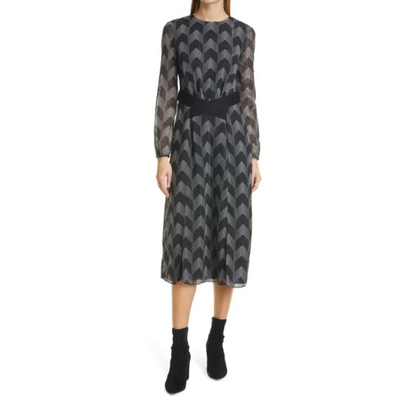 Ted Baker London Atlas Long Sleeve Midi Dress Black Chevron Modest Style size 3 - Picture 1 of 15